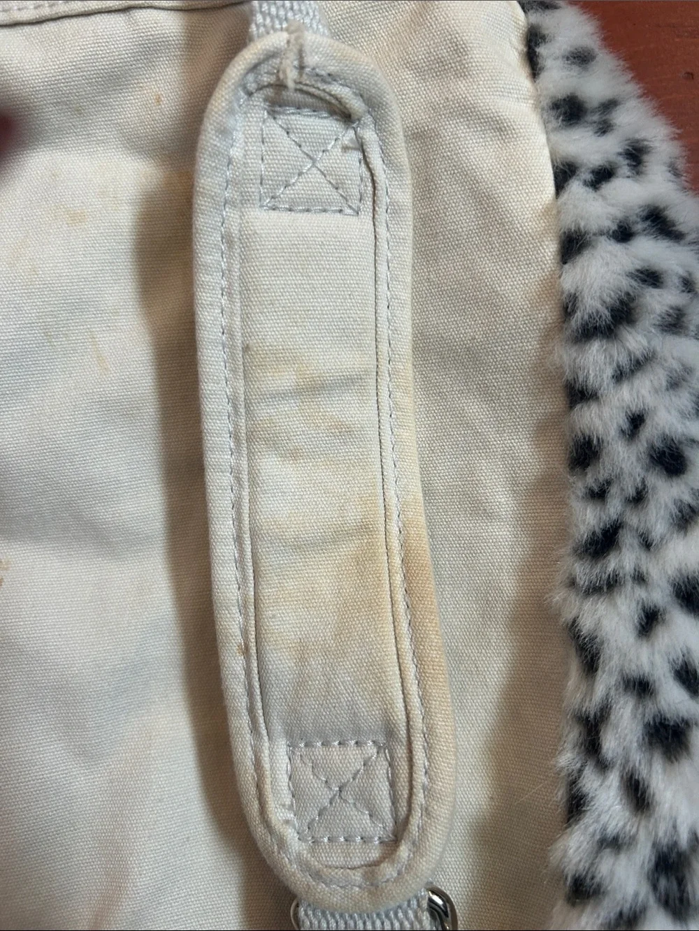 Girls White Faux Fur Leopard Backpack with Silver Sequin Accents